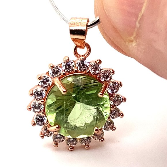 Peridot Ludwigite 3.60ct Rose Gold Silver Pendant - Picture 1 of 8